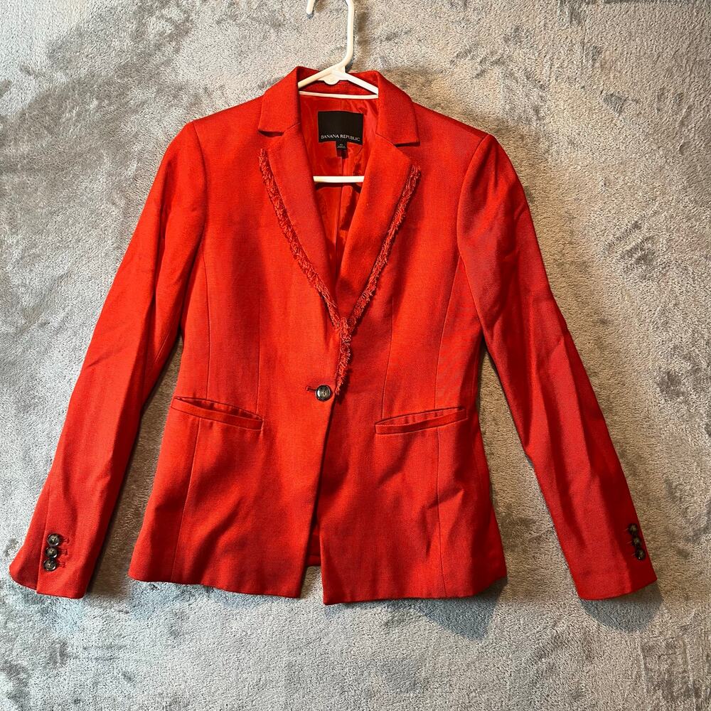 Banana Republic Orange Blazer Jacket Single Button Tailored Fit Fringe Trim SZ 0